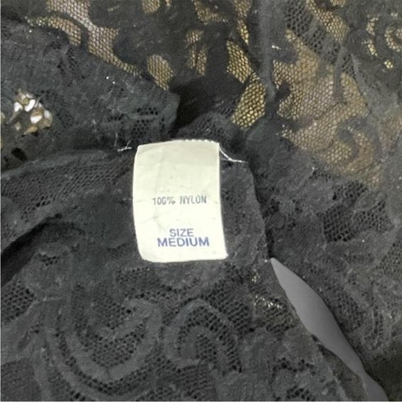 Black Floral Lace Bodysuit Intimates Lingerie Vintage Retro Made in USA Size M - Picture 3 of 4